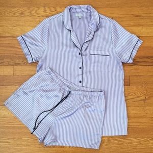 Lavender pinstriped silk pajama set